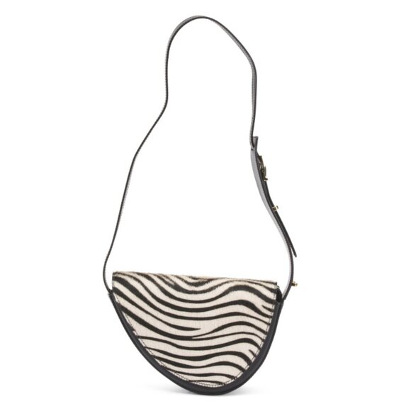 ISADORA Zebra Made In Italy Leather Asymmetrical Flap Crossbody - Picture 1 of 4